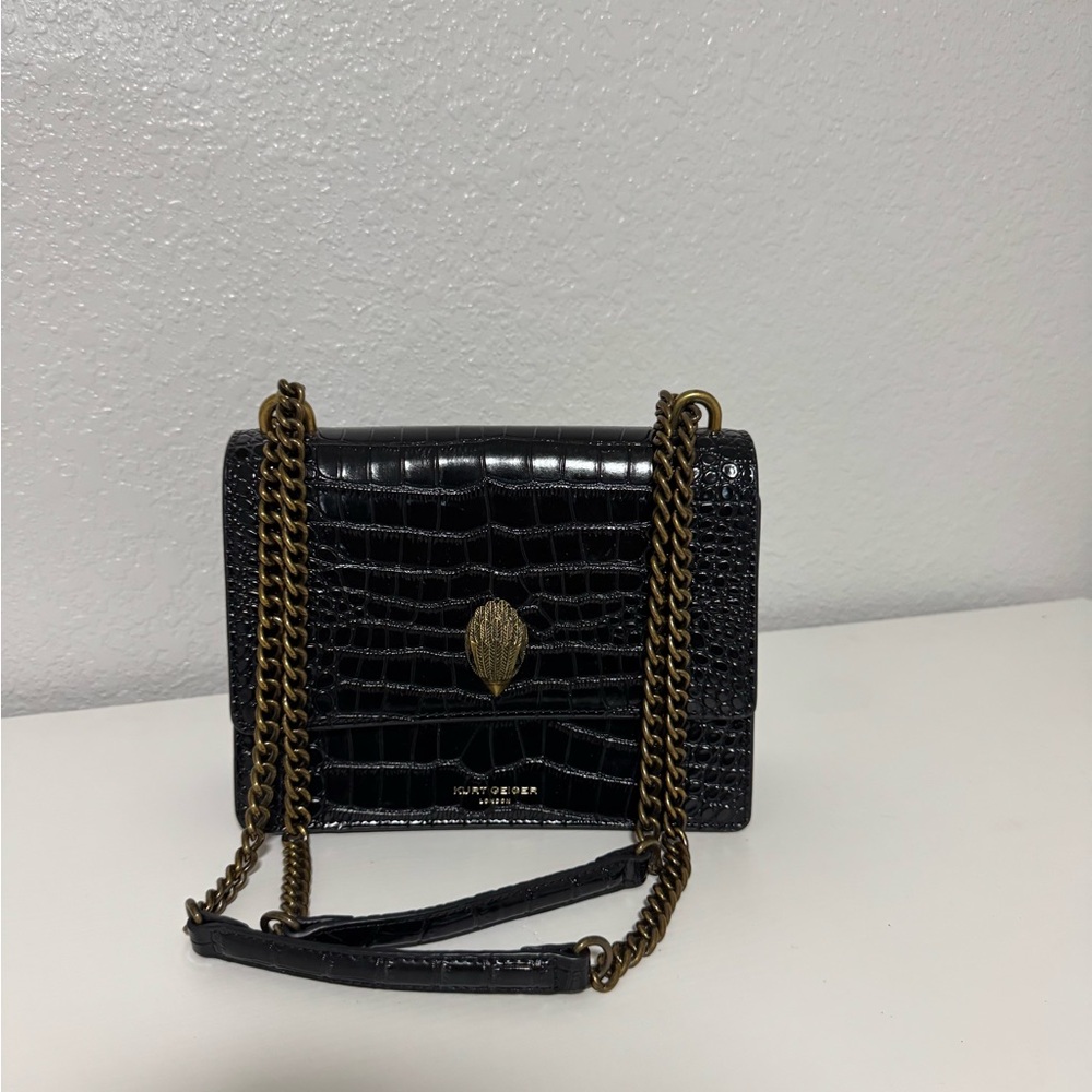 Kurt Geiger Black Croc-Embossed Chain Shoulder Bag